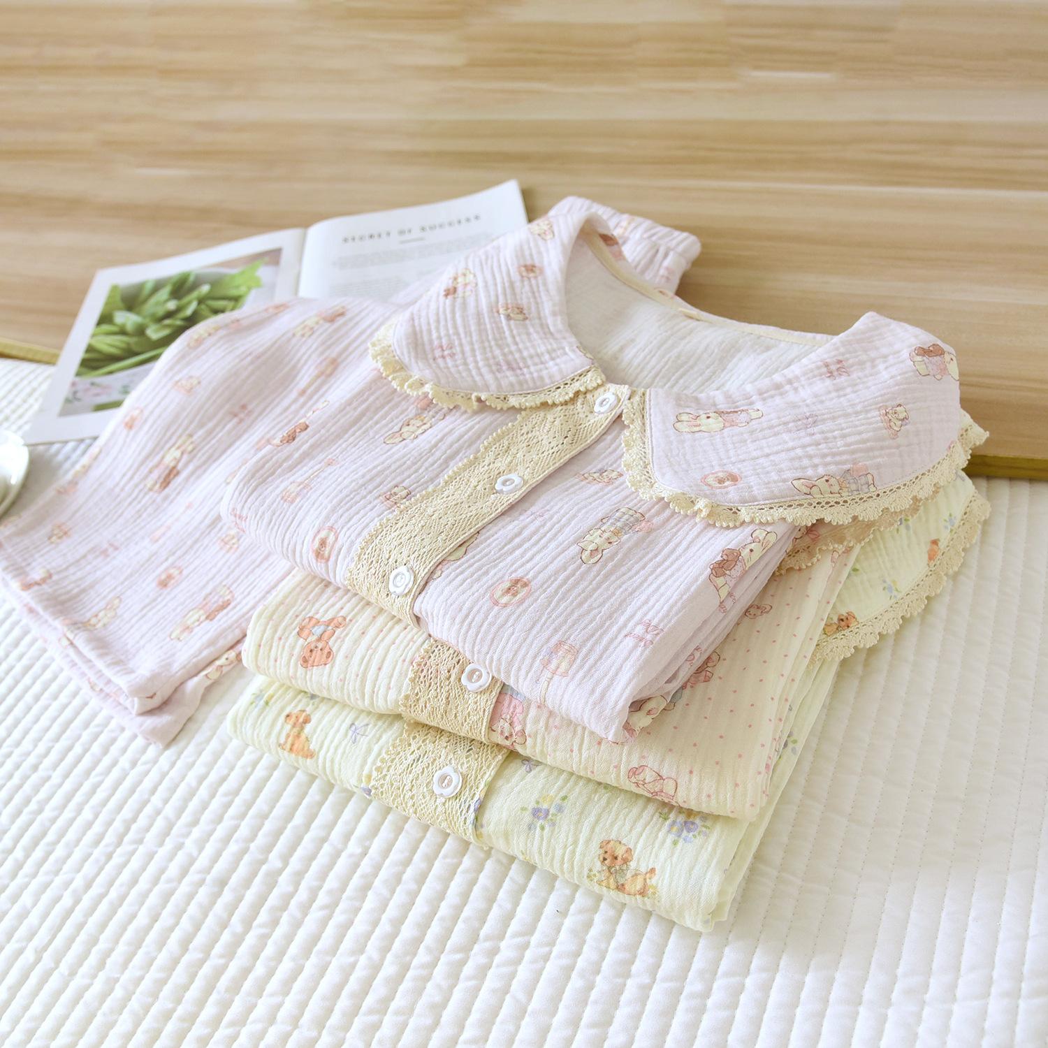 Double-layer Cotton Yarn Casual Comfortable Lace Doll Collar Long-sleeved Trousers