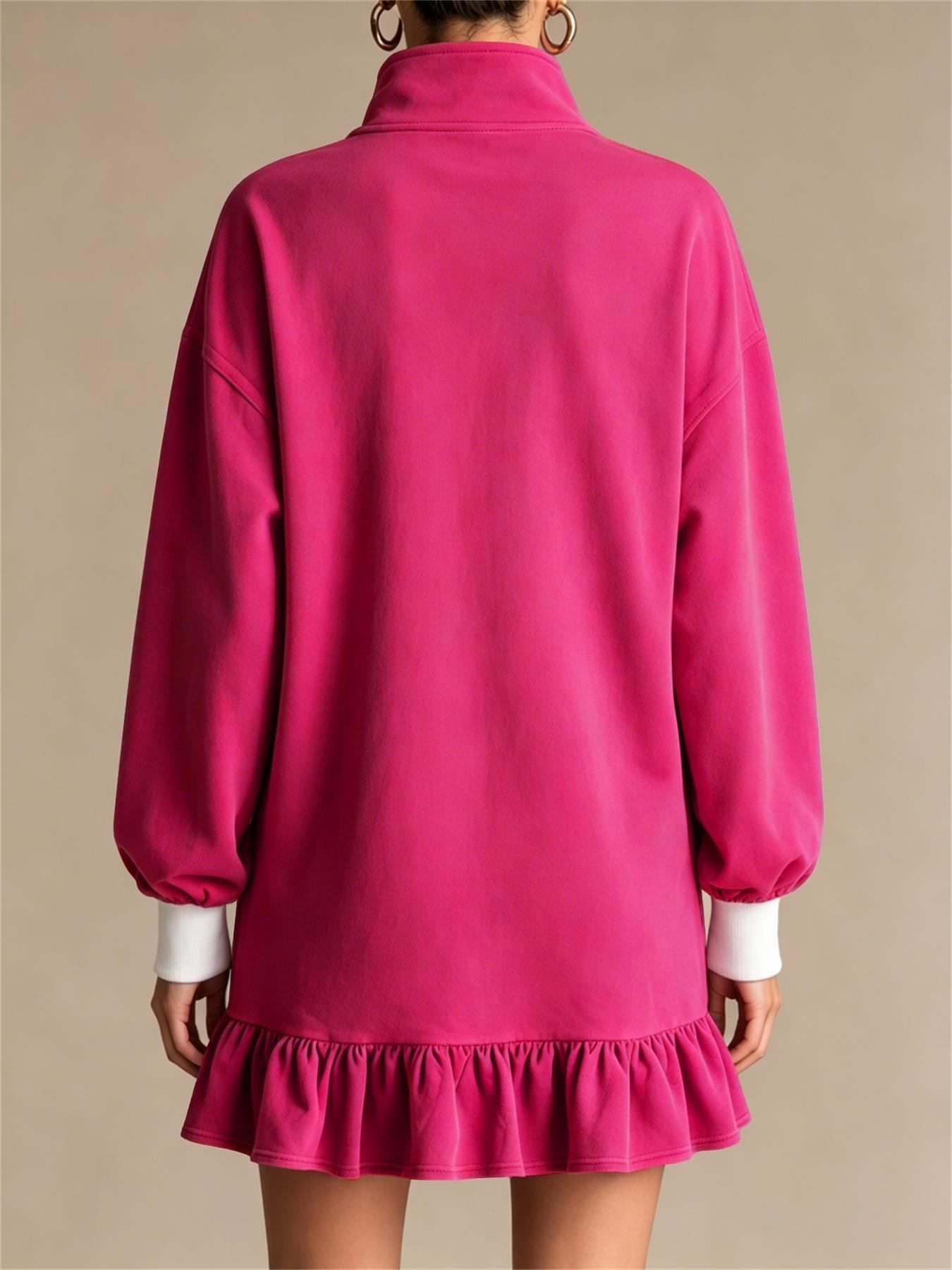 Half-zip Ruffled Hoodie Dress