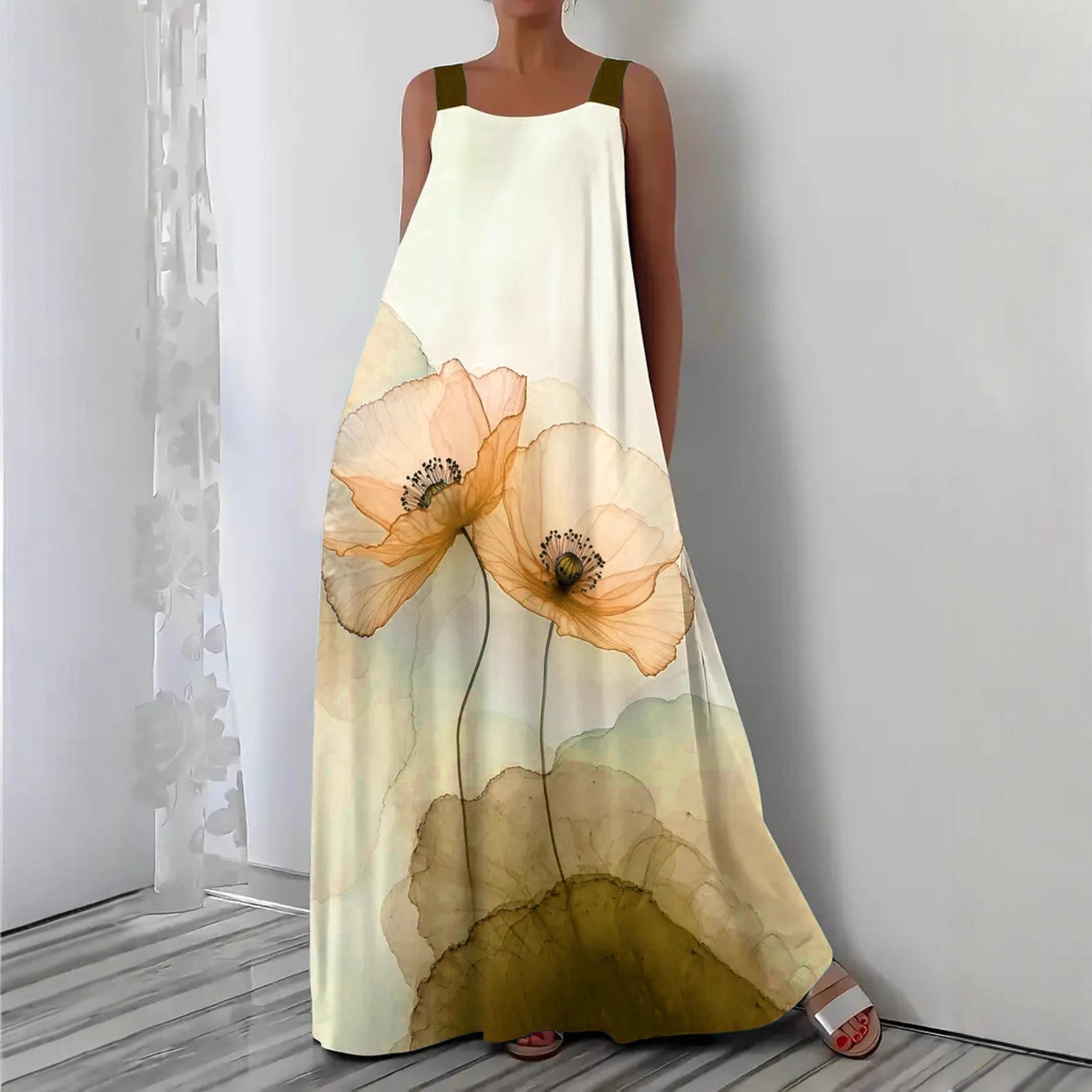 Women's Solid Color Loose Casual Sleeveless Dress With Side Pockets