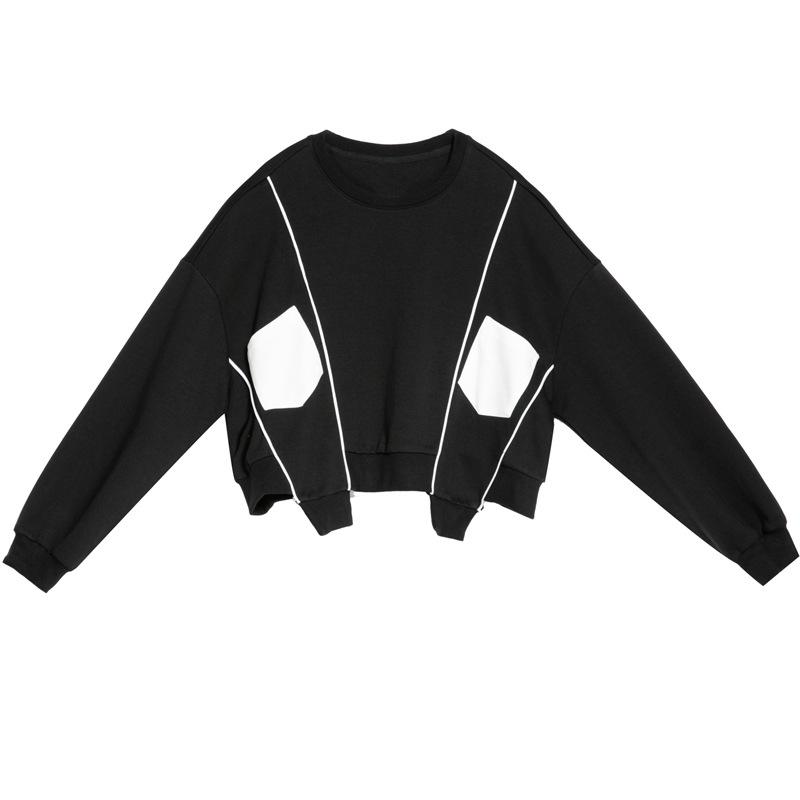 Patchwork Irregular Hoodie Pullover Womens Clothing