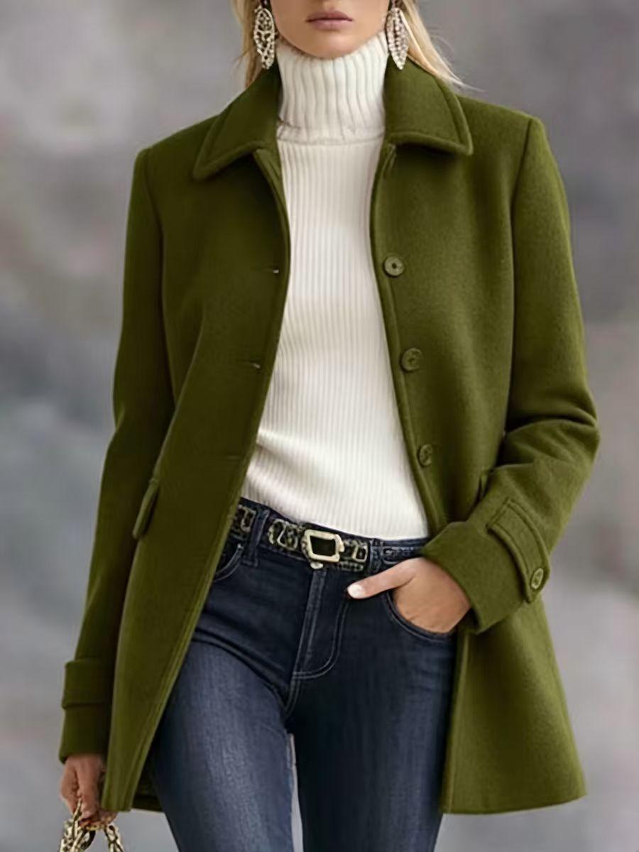 Mid-length Elegant Wool Coat With A Lapel And Buttons