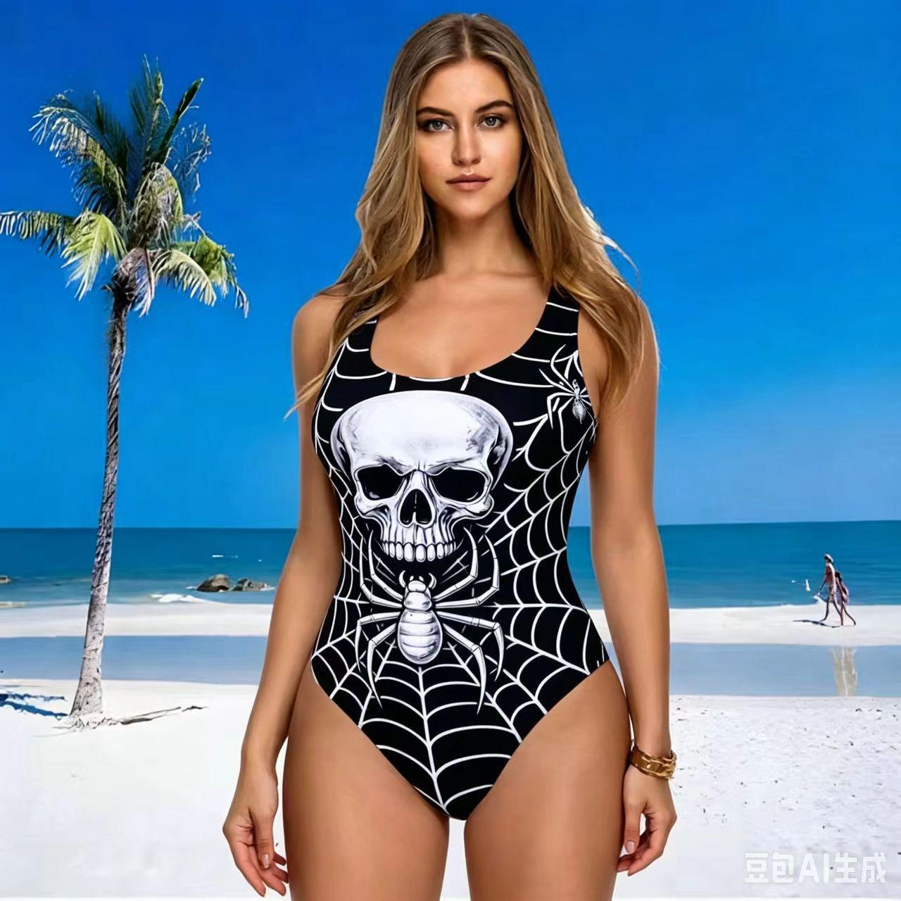 Womens 3D Digital-Print One-Piece Swimsuit