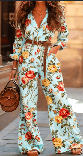 Spring And Autumn Waist-Cinched Wide-Leg Long-Sleeve Set