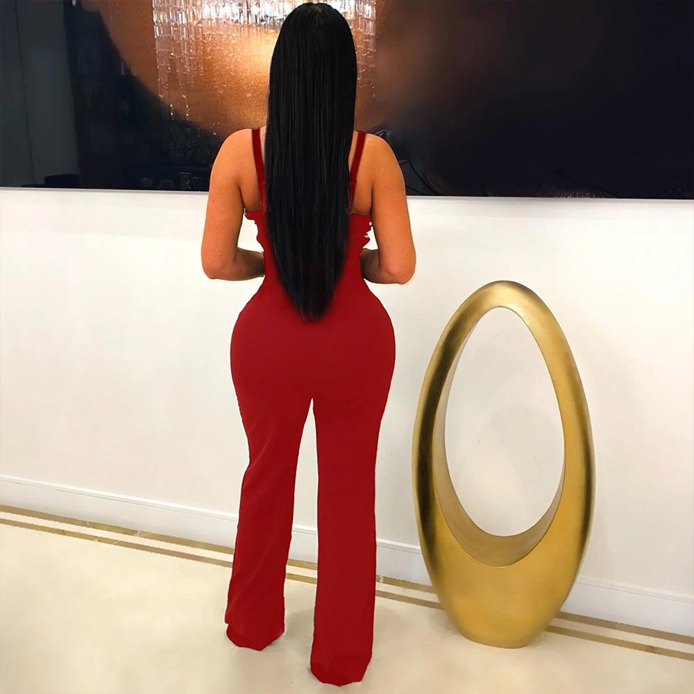 V-neck Sleeveless Slim-fit Jumpsuit Fashionable Womens Wear
