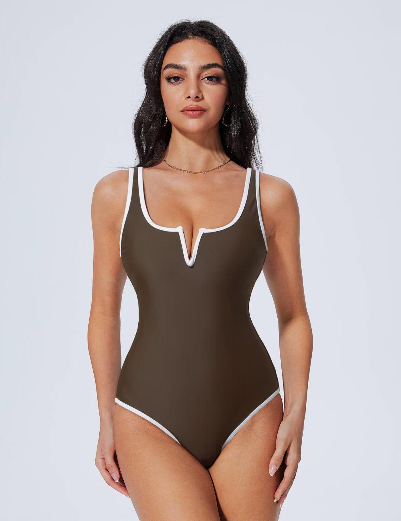 New Style One-Piece Patchwork Sexy Deep-V Bikini