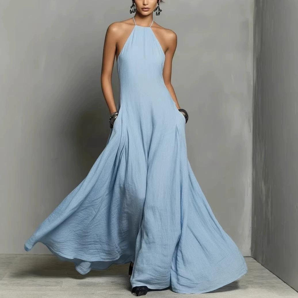 Spring Summer Casual Backless Tie Sleeveless Long Dress