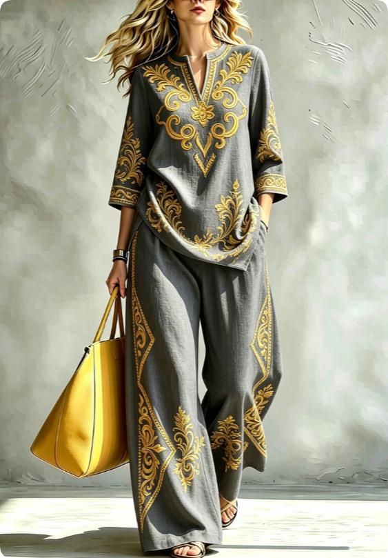 Womens Casual V-neck Three-quarter-sleeve Set With Collar