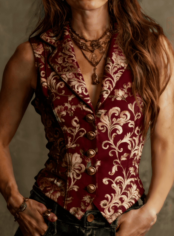 Printed Casual Sleeveless V-neck Slim-fit Vest