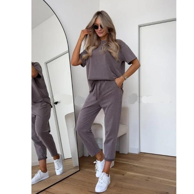 Solid-color Casual Sweatshirt Set For Women