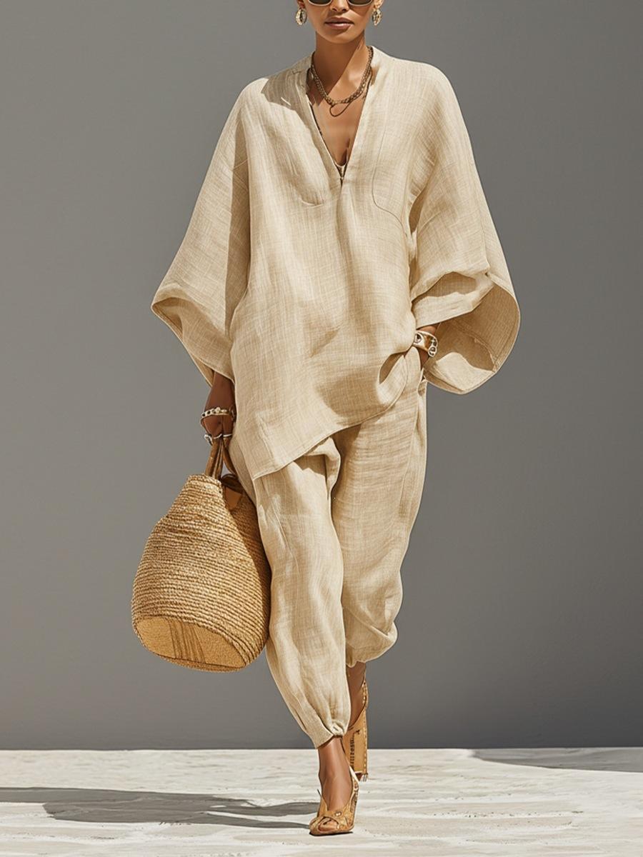 Casual Relaxed And Loose Pure Color Shirt Set