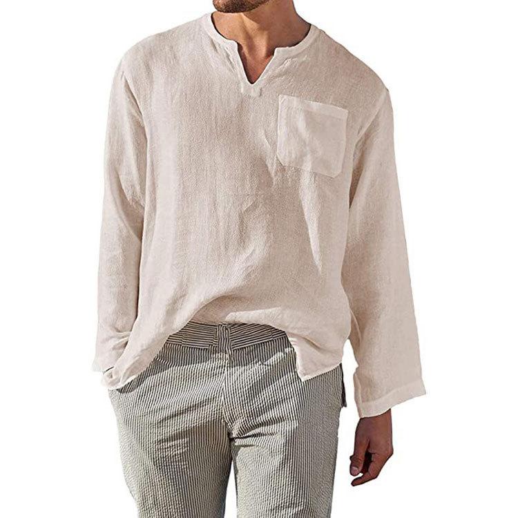 Linen Solid-color Casual Loose-fit Long-sleeve Shirt