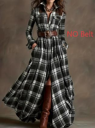 Large Size Women's Clothing French Retro Grid Slim Irregular Dress