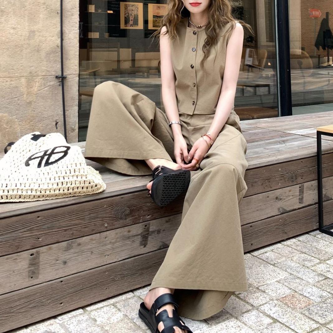 Fashionable Versatile Casual Top And Wide-Leg Pants Set For Women