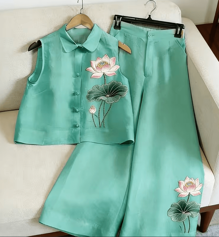 Women's American Retro Style Sleeveless Wide-Leg Pants Two-Piece Set