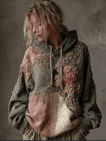 Vintage Hooded Jacket Versatile Lace-up Printed Sweatshirt