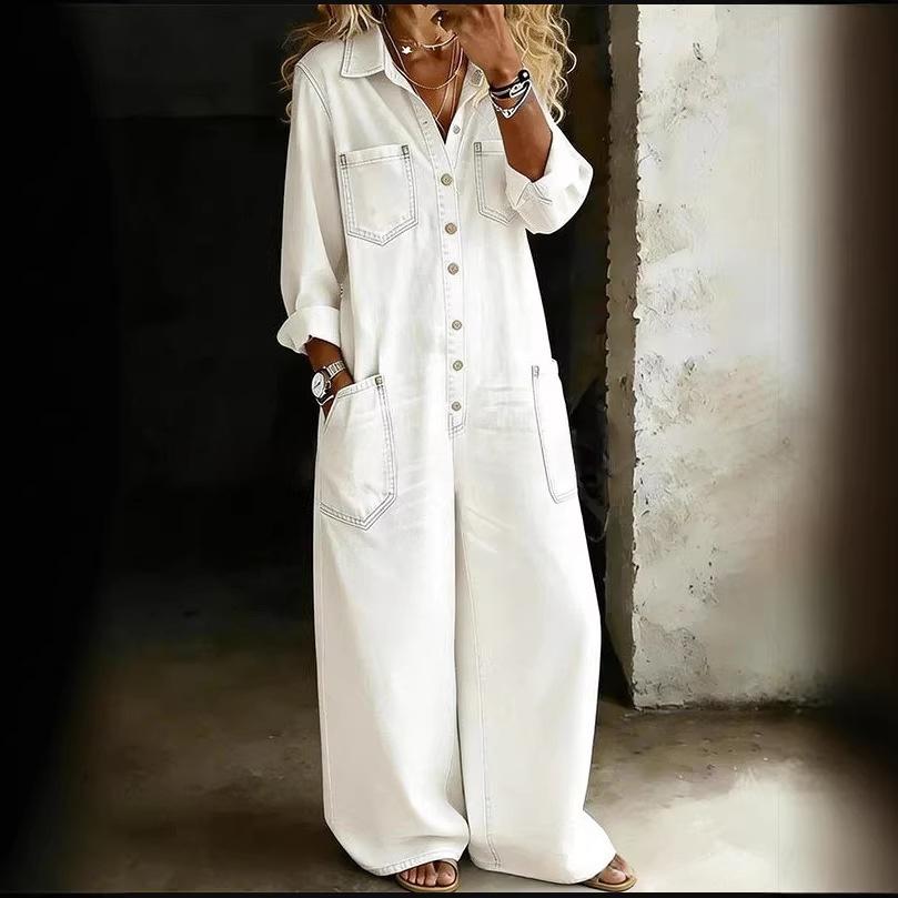 Denim Off-shoulder Pocket Jumpsuit