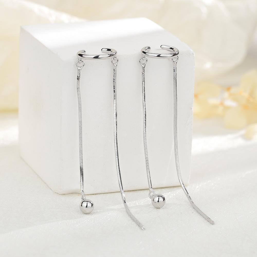 Round-bead Long Tassel Snake-chain Ear Cuff