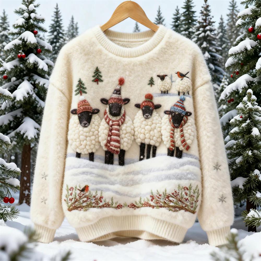3D Digital-Print Flannel Slim-Fit Crew-Neck Sweatshirt