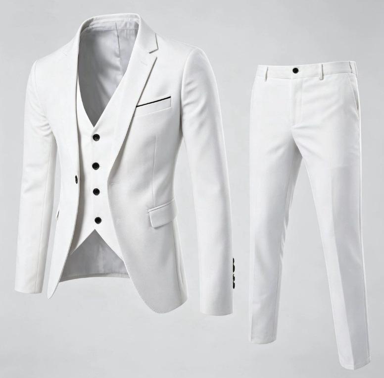 Mens Korean-style Slim-fit Business Suit Three-piece Set