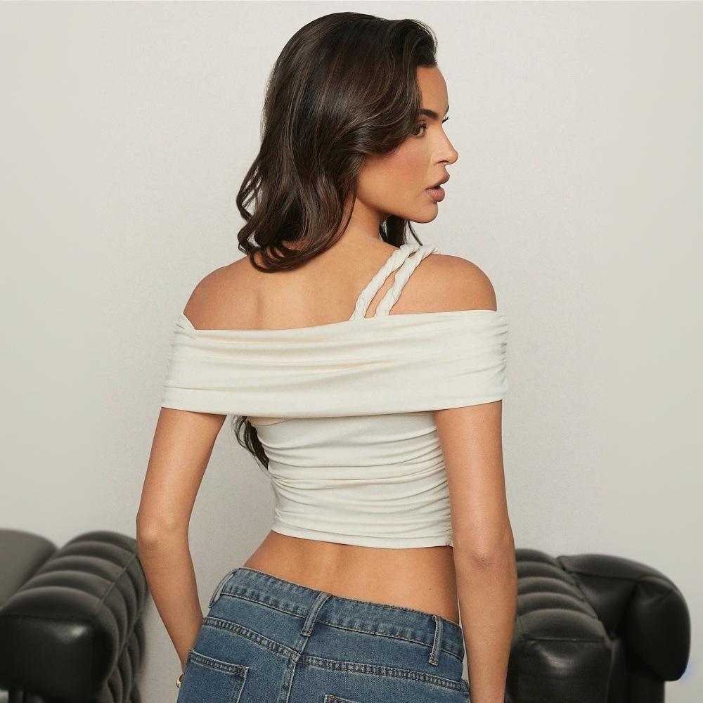 Womens Off-shoulder T-shirt Cropped Hollow-out Top