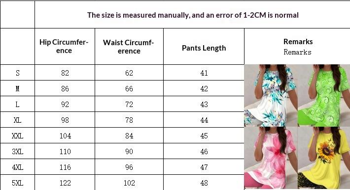 Cross-Border Casual Resort-Style Printed Crew-Neck Short-Sleeve Shorts Set