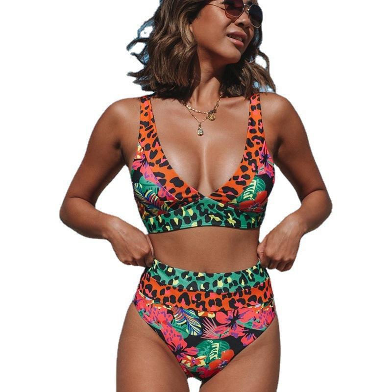 Sexy High-waisted Printed Bikini Top And Shorts