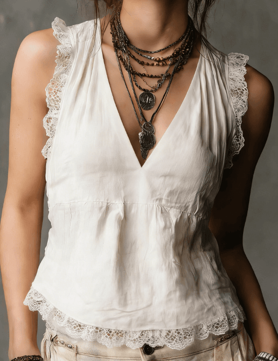 French Vintage Lace Trim Top