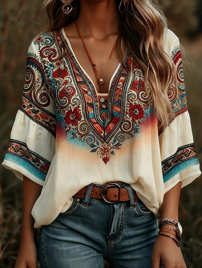 Women's Bohemian Retro Floral T-Shirt