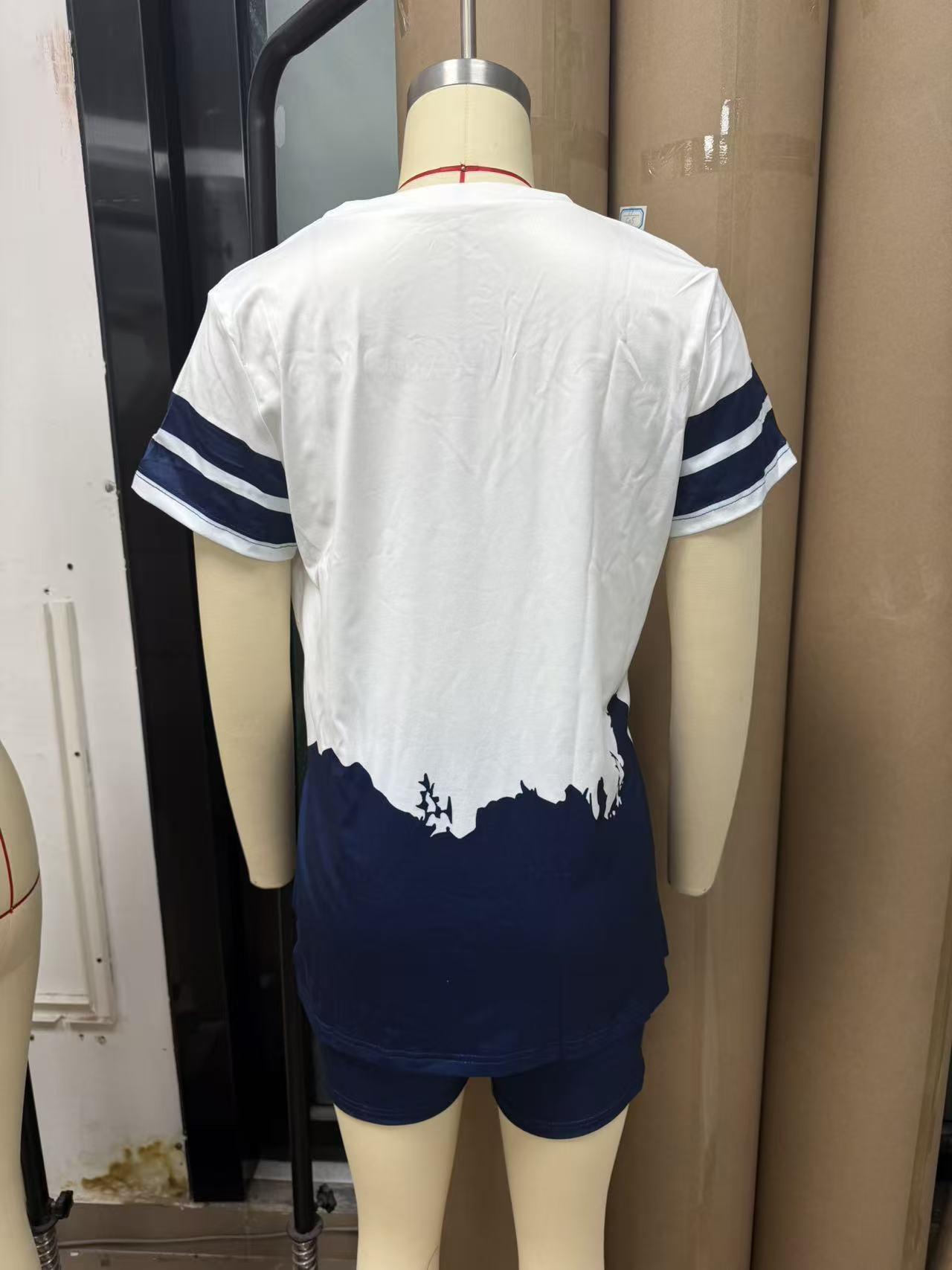 Cross-Border Casual Resort-Style Printed Crew-Neck Short-Sleeve Shorts Set