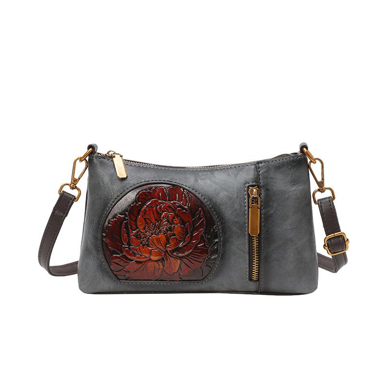 Soft-leather Vintage Ethnic-style Casual Shoulder Bag Hand-carved Leather For Women