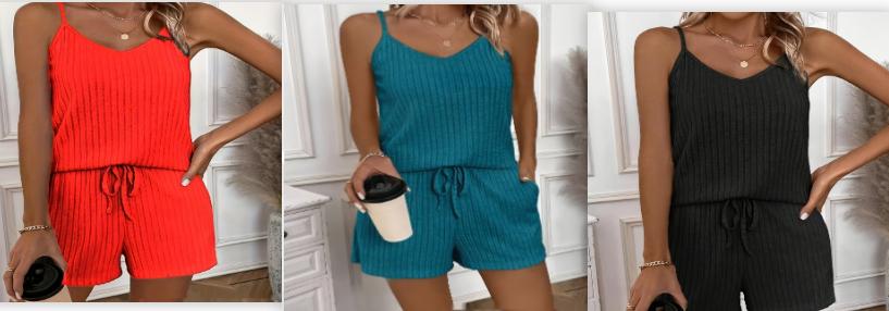 New Women's All-match Sunken Stripe Solid Color Vest Top And Casual Shorts Suit