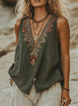 Women's Bohemian Retro V-neck Sleeveless Loose Vest
