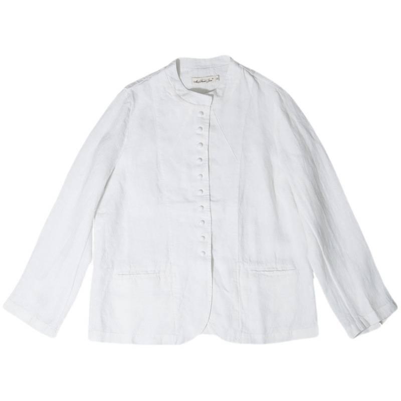 Long-sleeved Loose-fit Linen Patchwork Jacket