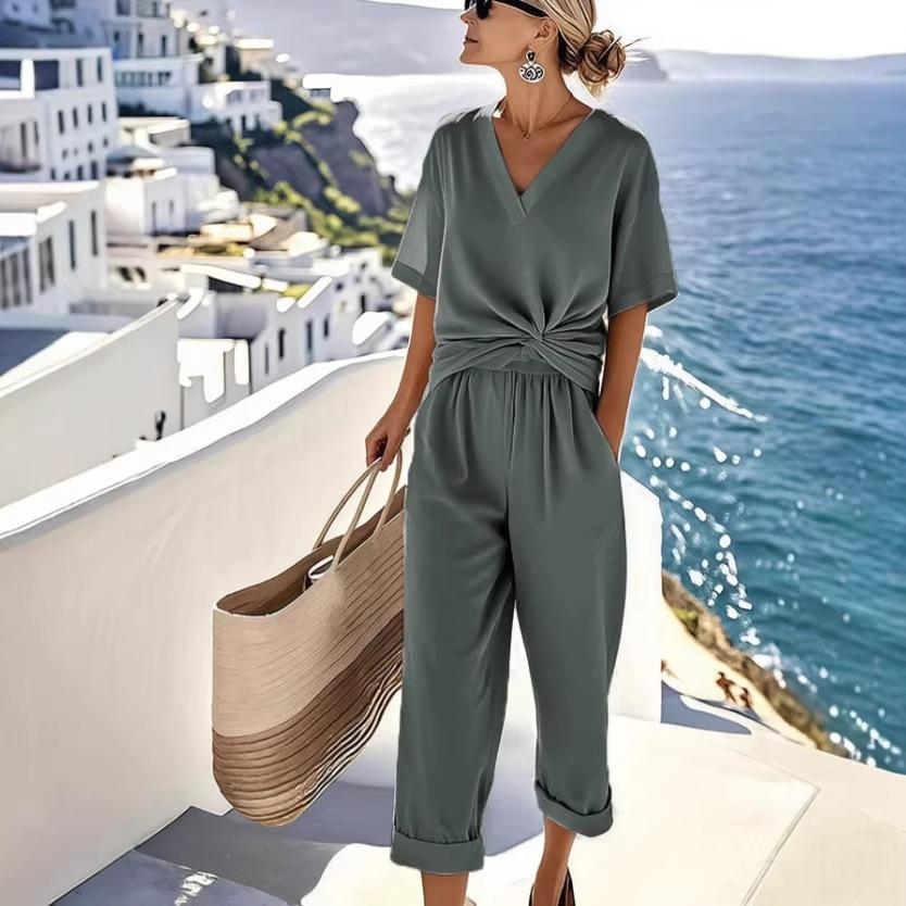 Fashion Solid Color Irregular Short Sleeve Suit
