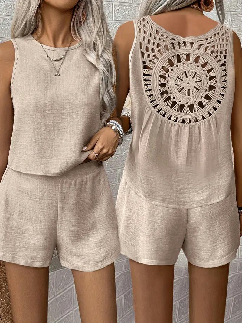 Sleeveless Tank Top Shorts Solid Color Casual Two-piece Suit