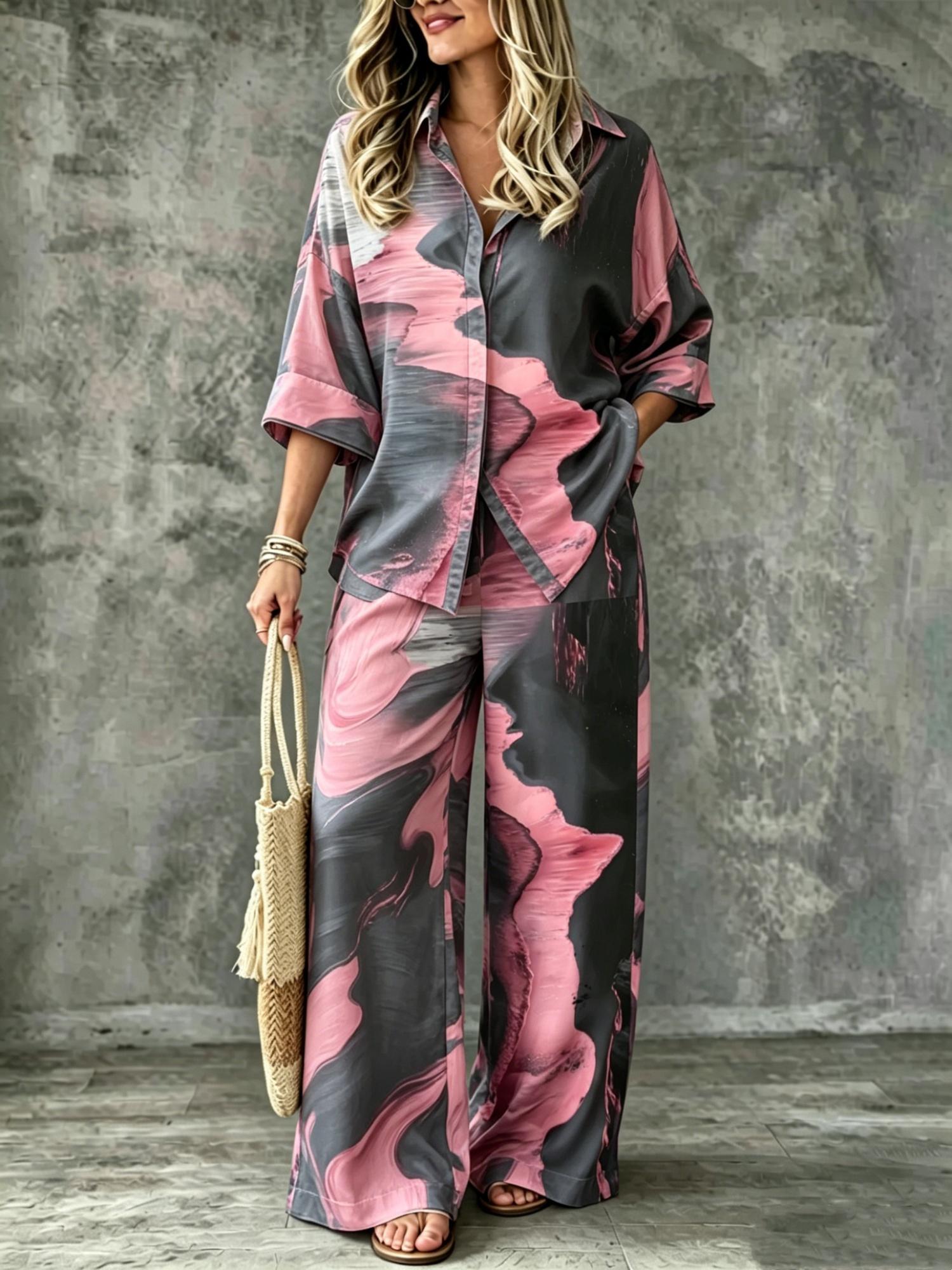 Spring Summer Womens Shirt Set With Digital Print