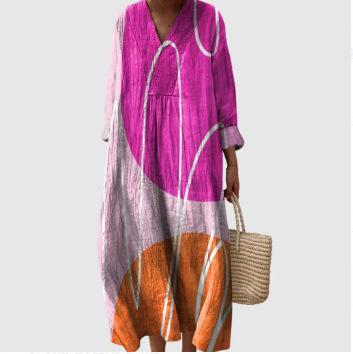 Long Sleeve Shirt Dress Women's Casual Floral Print Sleeve Skirt