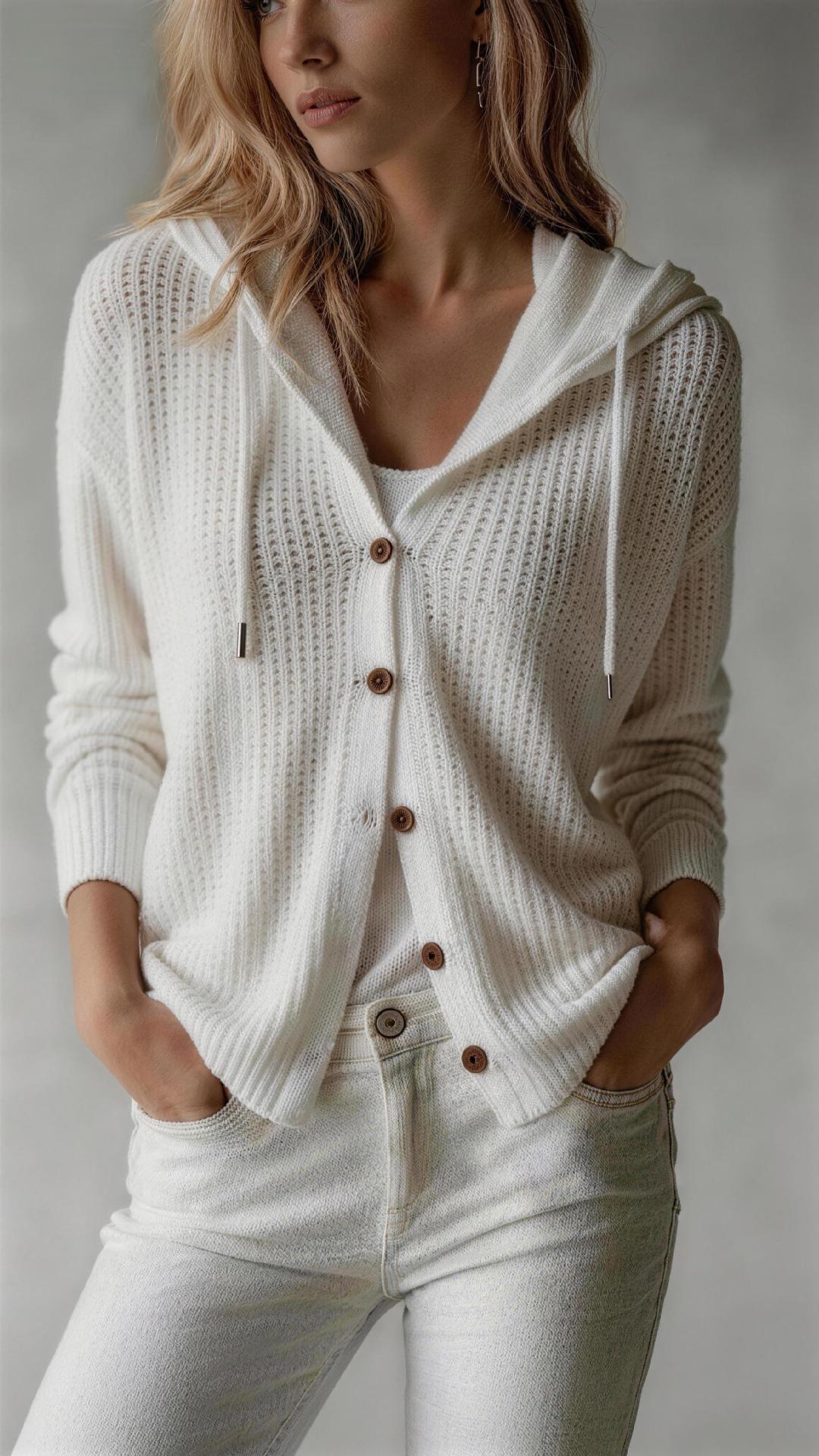 Hooded Knitted Cardigan Womens Loose-Fit Coat