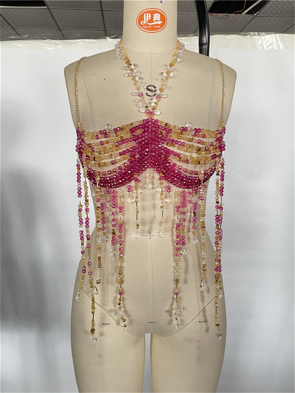 Beaded Spicy Girl Body Chain Cover-up Halter Top Layering Piece
