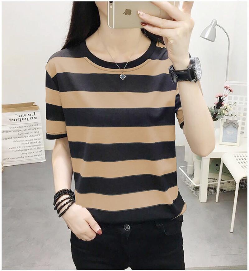 Women's Loose Round Neck All-Match Striped Short-Sleeve Top
