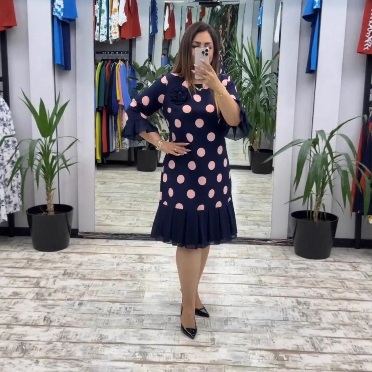Women's Polka Dot Pleated Stitching Dress