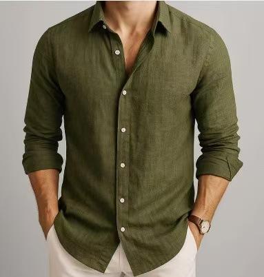 Mens Stylish Solid-color Long-sleeve Button-down Shirt