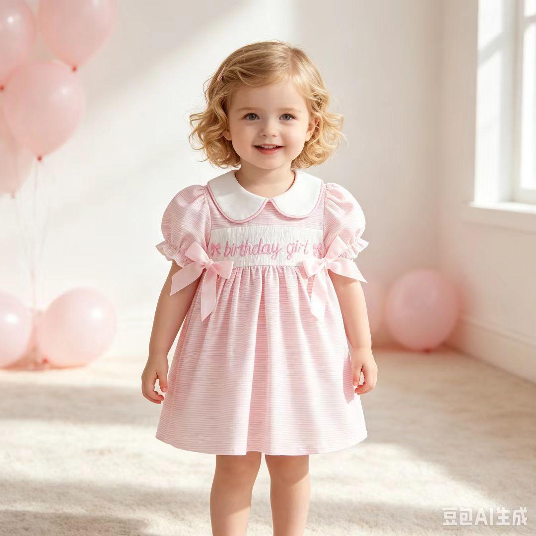 Baby Girl's Embroidered Pink-checkered Romper Dress