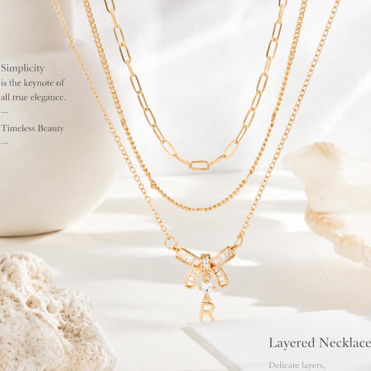 Bow-knot Letter Pendant Layered Necklace For Women