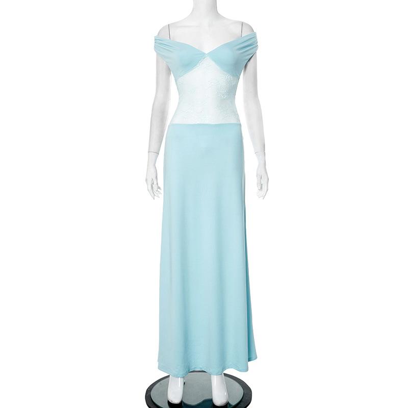 Solid Color Strapless Lace Stitching Sexy Dress