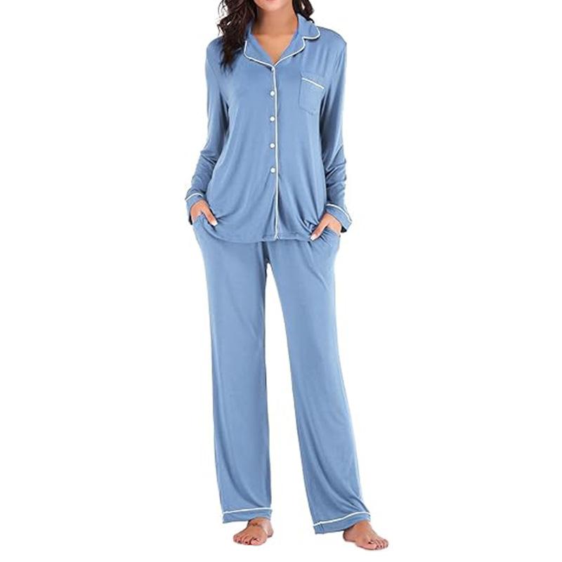 Women's Solid Color Casual Pocket Cardigan Button Long-sleeve Suit