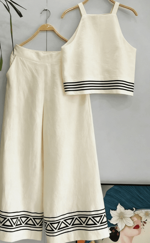 Simple Two-piece Set Of Suspender Wide-leg Pants For Women