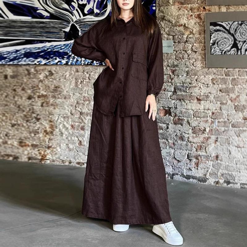 Women's Long-Sleeve Shirt Dress Casual Set