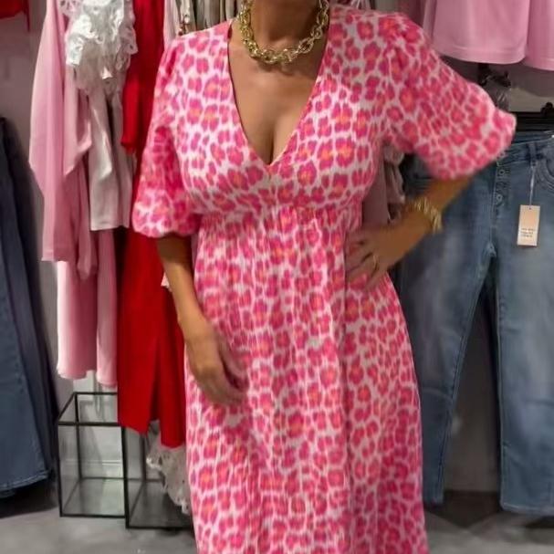 Printed V-neck Plus Size Dress Women