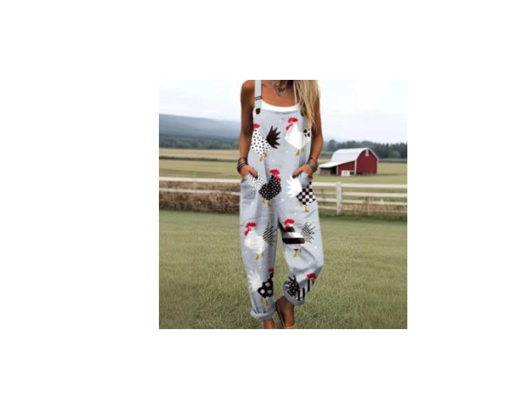 Women's Summer Digital Printing Button Casual Suspender Trousers